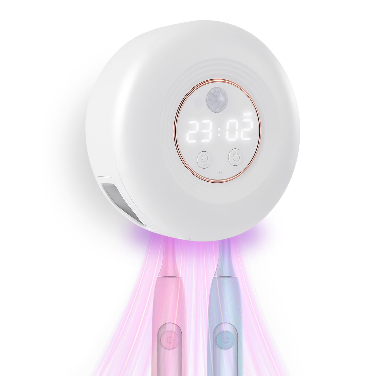 Portaspazzolino UV con Disinfezione, Portaspazzolino Automatico Senza Fili con Funzione di Asciugatura e Luce Notturna, 2000mAh, Funzione di Ricarica USB e Display Digitale