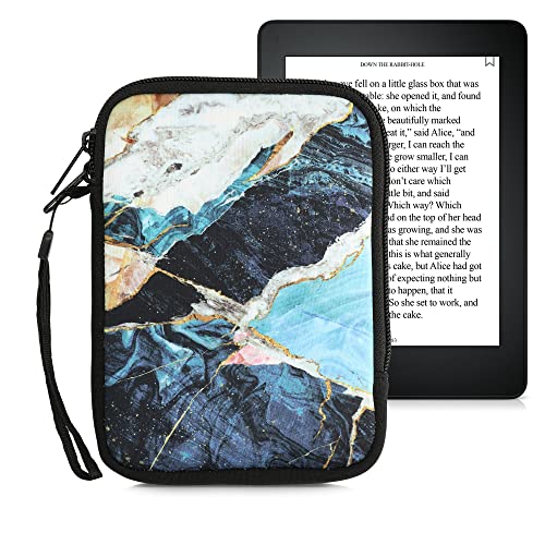 kwmobile Neoprene e-Reader Pouch Size 6´´ eReader - Universal eBook Sleeve Case with Zipper, Wrist Strap - Gold/White/Blue