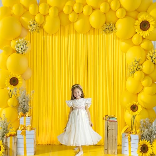 Image of 40x10ft Yellow Backdrop Curtain for Wedding Parties Wrinkle Free Fabric Yellow Drapes Backdrop Decoration for Baby Shower Birthday Photography Decoration 8 Panels, 5ft x 10ft