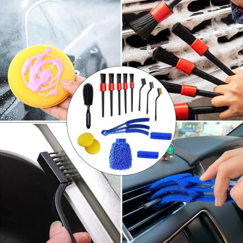 Image of Car Cleaning Kit 15 Piece Set with Brush Set, Microfiber Mitt, Cloths and Foam Pads