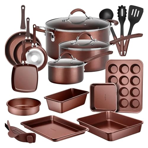 ROTE MIAOHY Juego de ollas y sartenes, Juego básico de Utensilios de Cocina, Antiadherente (Juego de 20 Piezas)