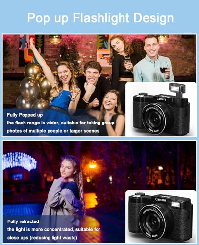 FLATIC Digital Camera with WiFi, 5K 64MP Cameras for Photography with 180° Flip Screen for YouTube, 18X Zoom Autofoucs Vlogging Camera with 64GB Card, Wide & Macro Lens, 2 Batteries, Card Reader