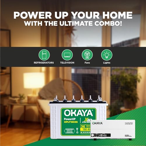 Image of Okaya Inverter with Battery Combo for Home,Office & Shops|ATSW 950 12V Pure Sine Wave Inverter 700VA with 36 Months Warranty & OPLT19036 160Ah Battery 36 Months Warranty