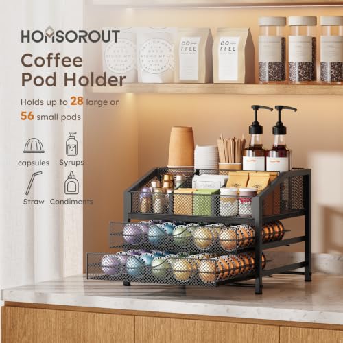 Image of Homsorout Coffee Pod Holder, Coffee Station Holds 56 Small /28 Big Capsules