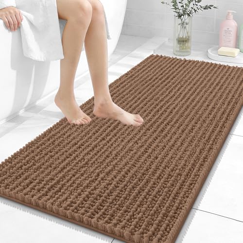 Image of OLANLY Long Bathroom Rugs Runner 47x24, Thick Soft and Absorbent Chenille Bath Mat, Non-Slip, Machine Washable Quick Dry Bath Rugs for Tub Shower Floor, Home Decor Accessories, Mocha