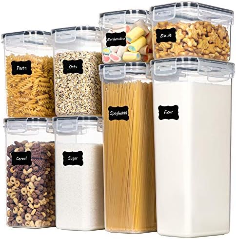 Airtight Food Storage Containers with Lids, CHEFSTORY 8 PCS Plastic Storage Containers for Kitchen & Pantry Organization and Storage,Dry Food Canisters for Flour, Sugar and Cereal