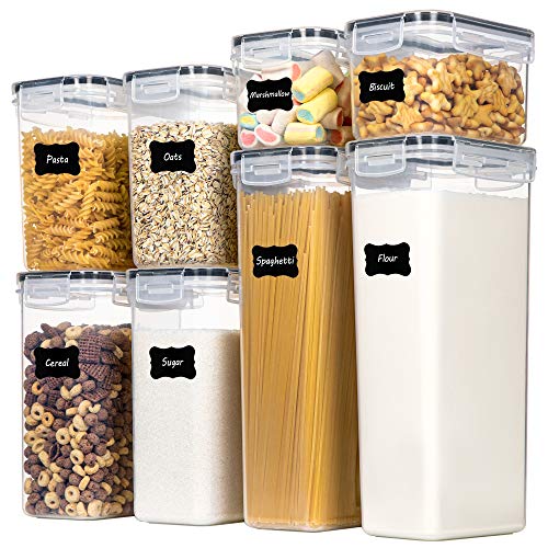 CHEFSTORY Airtight Food Storage Containers with Lids, 8 PCS Plastic Storage Canisters for Kitchen & Pantry Organization,Dry Food Canisters for Flour, Sugar and Cereal