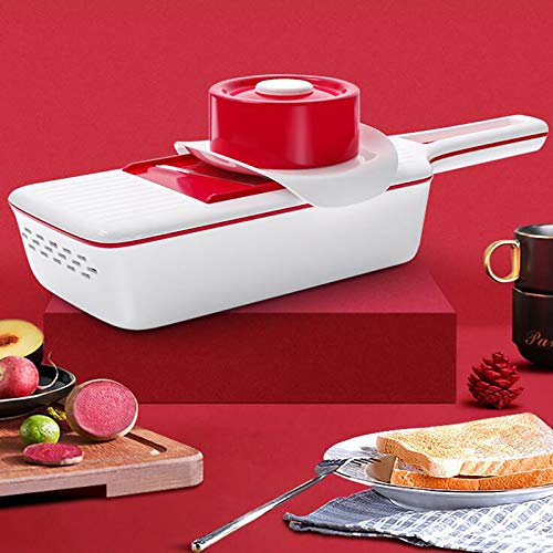 Cortadora manual para vegetales con 5 cuchillas y contenedor rojo miniatura 1