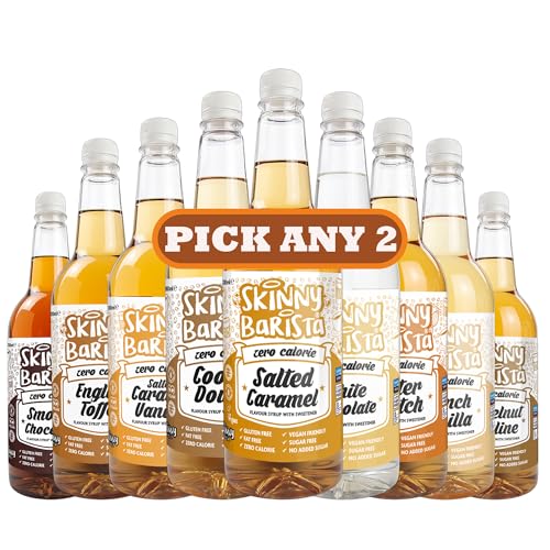 Skinny Barista Zero Calorie Syrup | Pick Any 2 x 1L | Sugar Free Fat Free Vegan | Choose from Salted Caramel Cookie Dough Vanilla White Chocolate & More Ideal for Coffee Tea Shakes & Baking