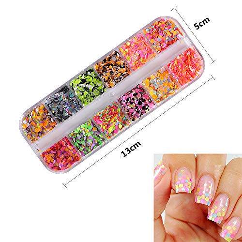 36 Farbe Nagel Glitter, Kalolary Nail Art Flocke Nagel Glitter Paillette Gemischt Runde Dünne Glänzende 3D Nail art… – Bild 3