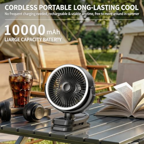 Ventilador recargable USB C de 10'' con luz integrada y motor silencioso para mesa 7