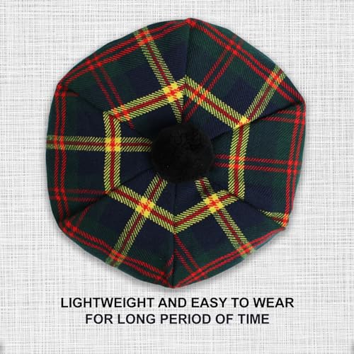 Image of Scottish Tam O' Shanter Hat Tartan Bonnet Pom Pom Wool Flat Cap One Size