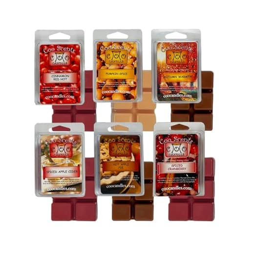 6 Pack Soy Blend Wickless Candle Wax Bar Melts - Autumn Spice Pack - Great for Fall or Winter. Pumpkin Spice, Cinnamon Red Hot, Spiced Apple Cider, Spiced Cranberry, Hot Apple Pie, and Autumn Warmth