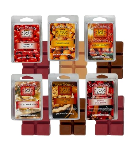 6 Pack Soy Candle Scented Wax Melts Bars Cubes - Fall Scents - Pumpkin Spice Cranberry Hot Apple Pie Autumn Warmth Apple Orchard and More! for Scented Warmer - Made in the USA