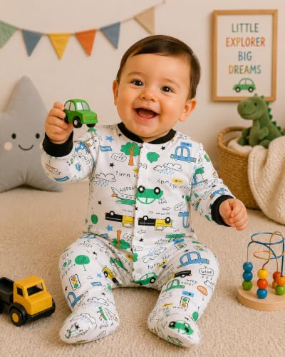 Image of EIO 100% Cotton Rompers Sleepsuits Jumpsuit Night Suits for Infants Newborn Baby Boys & Girls