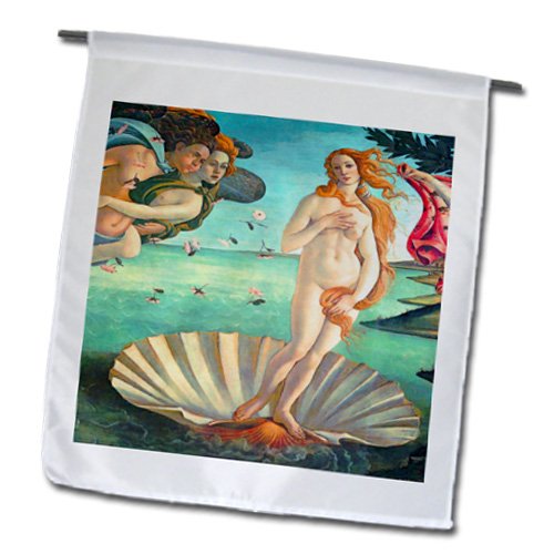3dRose fl_180348_1 Image of Painting of Venus Standing in a Seashell with Angels Garden Flag, 12 by 18-Inch
