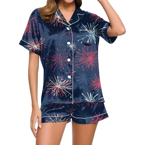 Pyjama femme manches courtes imprimé Jour de l'Indépendance avec short à poches