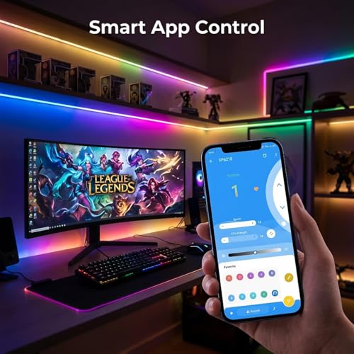 Image of RGBIC LED Strip Lights 5M with App Control & Music Sync, RGB Lights for Room, Gaming Setup & Bedroom Decoration, 140+ Dynamic Modes, 60 LED /m Smart LED Strip Light for Desk & Ambient Lighting