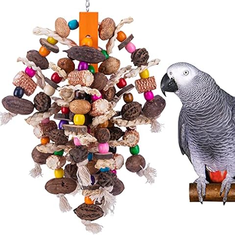 Deloky Large Parrot Bird Chewing Toys-Natural Nuts Corn Parrot Tearing Toy-Wooden Bird Cage Toy for African Grey,Macaws Cokatoos,Amazon Parrots and Other Large Birds Cover