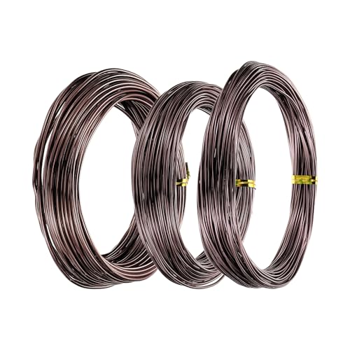 PATIKIL 1mm/1.5mm/2mm Bonsai Training Wire, 3 Roll Floral Wire Stems Anodized Aluminum Tree Wire 49.2 Feet for Gardening Branch Fixing, Brown