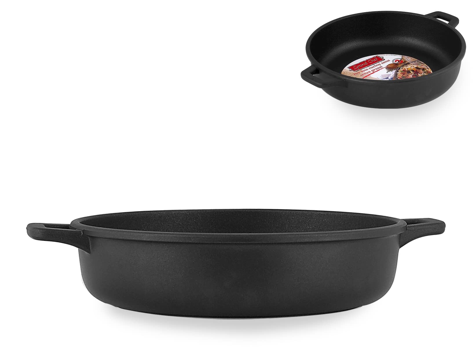 Home Granchef Sartén, Revestimiento Antiadherente con 2 Asas, Redonda, Aluminio Fundido, Negro, 28 cm