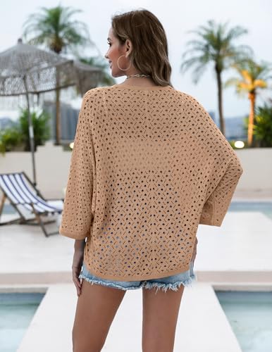 Image of Zeagoo Womens Summer Crochet Cardigan Sweaters Lightweight Open Front 3 /4 Sleeve Batwing Kimono Boho Knit Cover Ups 2026