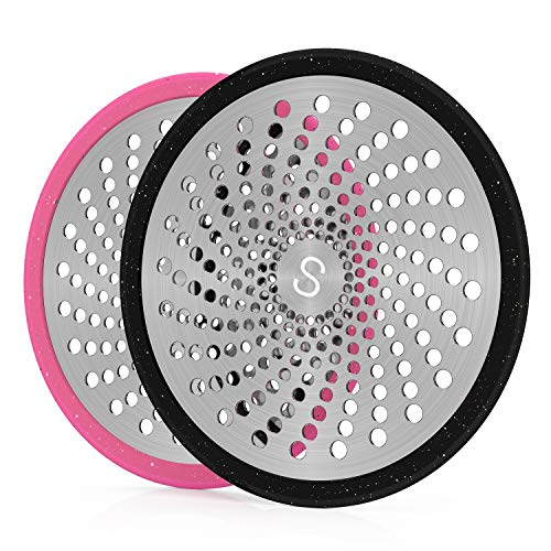 STAN BOUTIQUE Shower Drain Hair Catcher Strainer Trap Cover Stopper Protector - Stainless Steel and Silicone, Suitable for Flat Shower Drains - 2 Pack