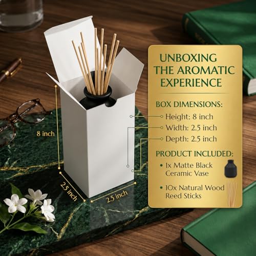 Image of Pure Source India Elegant Ceramic Reed Diffuser Pot - Decorative Aroma Diffuser Vase for Living Rooms, bedrooms, bathrooms, Offices, and entryways (Black)