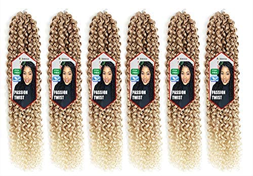 Roktress 6 Packs Passion Twist Hair 18 Inch Bohemian Crochet Braids for Passion Twist Crochet Braiding Hair Water Wave Crochet Hair 22 Strands/Pack (18" 6PCS, T27/613)