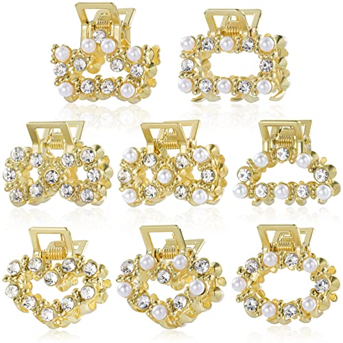 8 pcs mini pinzas de pelo con perla y cristal doradas miniatura 1
