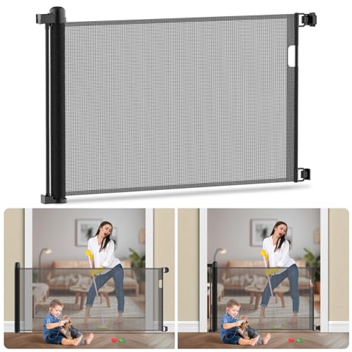 Kidsgigglz Cancelletto per Bambini, 180cm Cancelletto per Cani, Cancelletto Estensibile per Scale Cancelletto per Cani Cancelletto di Sicurezza Retrattile per Bambini per Porte, Interni Esterni Nero
