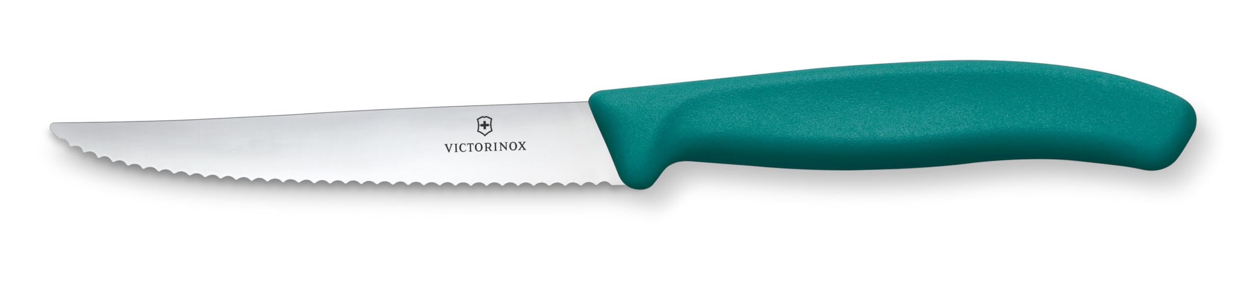 Victorinox Swiss Classic Lot de couteaux à steak et pizza pour pros, 6 pièces, Couteaux de table, Dentés, Tranchants, 11 cm, Poignées plastique solides, Vert