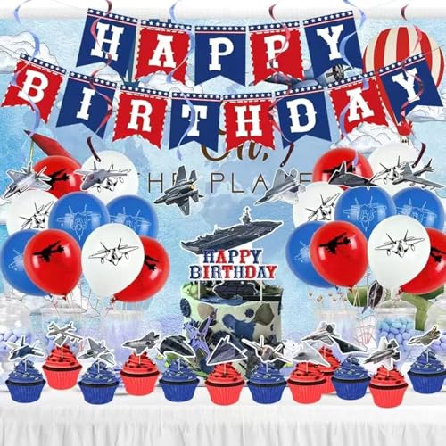 Fighter Jet Aircraft Party Supplies - Air Force Birthday Decorations - Airplane Hanging Swirl Fighter Jet Decorations