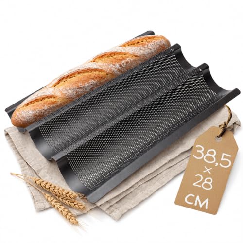 Baguetteblech perforiert für 3 Baguettes – Birkmann – dunkelgrau, 3-fach Backblech aus Metall, 38,5 x 29,5 x 4 cm, antihaftbeschichtet, perfekte Brotbackform für knusprige Ergebnisse im Ofen