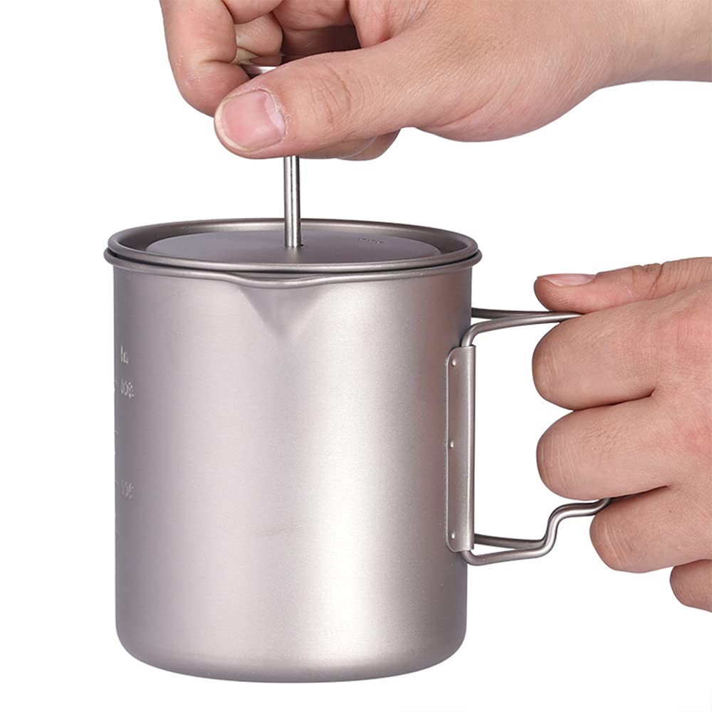 Tazza da caffè in titanio da 750 ml, con coperchio, leggera, rimovibile, per campeggio, escursionismo, picnic, viaggi in spalla