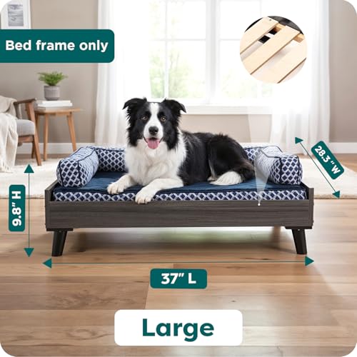 Image of Furhaven Elevated Dog Bed Frame for 36 inch x 27 inch Large Dog Beds, Easy Assembly - Mid-Century Modern Bed Frame - Gray Wash, Large
