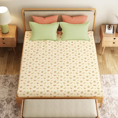 Image of Mytrident Bedsheet for Double Bed King Size |108 inch x 108 inch | Little Bloom Yellow