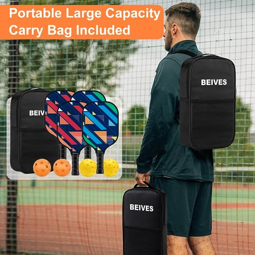Image of Pickleball Paddles Set of 4, Fiberglass Rackets USAPA Approved