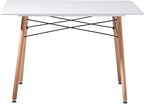 Miniatura 6 de Liink1Ga White Kitchen Table Chairs Set for 4 People Includes 1 Rectangular White Dining Table and 4 White Mid Century Chairs for Kitchen  Dining