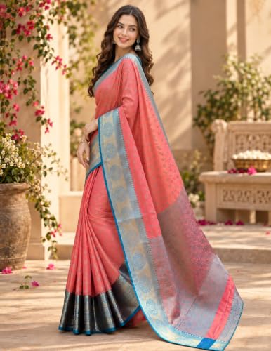 Image of Womens Festive Special Banarasi Silk Saree with Blouse Piece | Shubho Pujo | Navaratri | Wedding