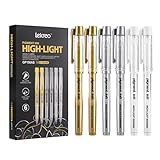 Lekreo Gold Silver White Ink Gel Pens, 1mm Medium Fine Point, Opaque archival Ink Pen for Dark Paper Drawing,Sketching, Illustration, Card Making, Bullet Journaling (Assorted Color - 6 Packs)