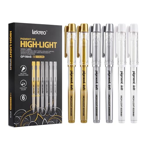 Lekreo Gold Silver White Ink Gel Pens, 1mm Medium Fine