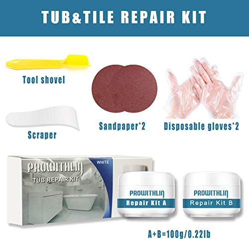 Tub, Tile and Shower Repair Kit, Porcelain Repair Kit Waterproof, Tub and Tile Refinishing kit, Fiberglass Repair Kit, Tile Repair Kit for Tubs, Toilet, Porcelain, Sink Crack (3.5oz White)