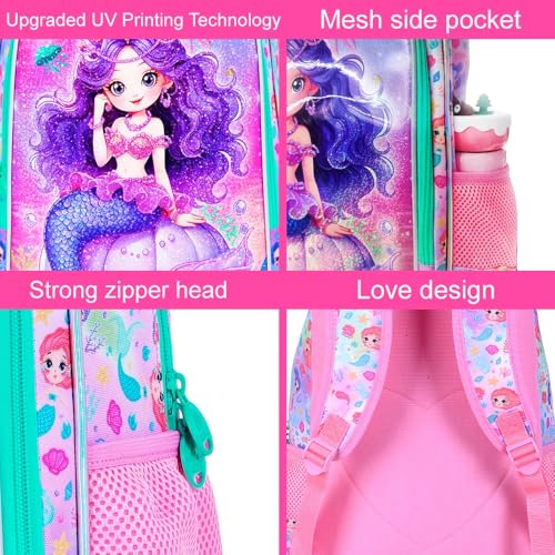 Image of HPJGD 3PCS Mermaid Backpack for Girls, Water Resistant Kids Bookbag Set with Lunch Box,Cute Elementary School Bag for Preschool Toddler