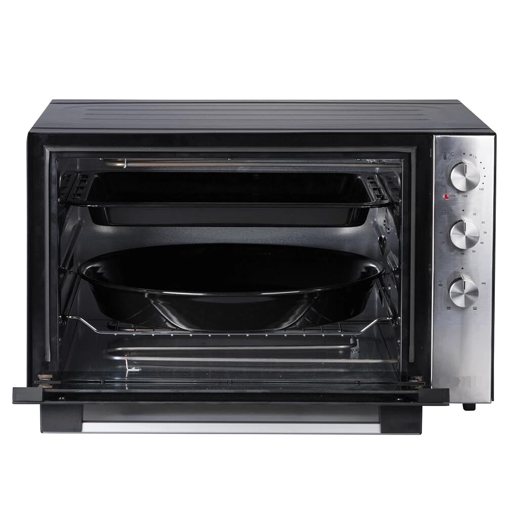 GrecoShop Forno - Fornetto Elettrico Ventilato 70L 2500W XXL, Alta Potenza, Timer e Termostato Regolabile, Cottura Uniforme, Inclusi 2 Teglie + 1 Griglia, Ideale per Pizza, Dolci e Arrosti