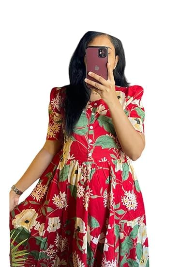 Image of Women's Floral Printed Tiered Midi Dress, Puff Sleeves, Square Neck, Button-Front