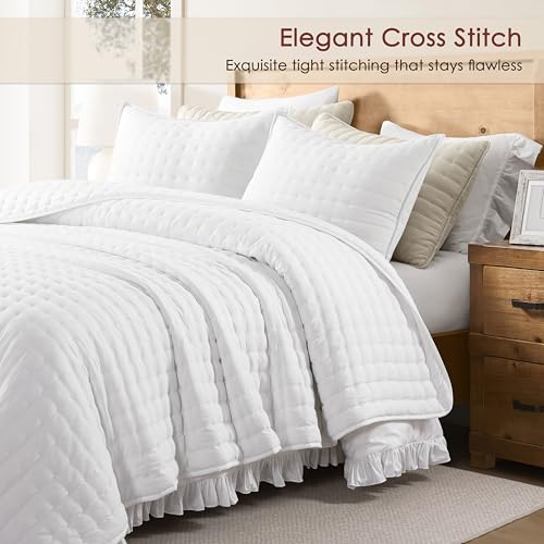 Image of WDCOZY Cloud Soft Quilt Set, King Size, All White, 3 Pieces 104x90 inches