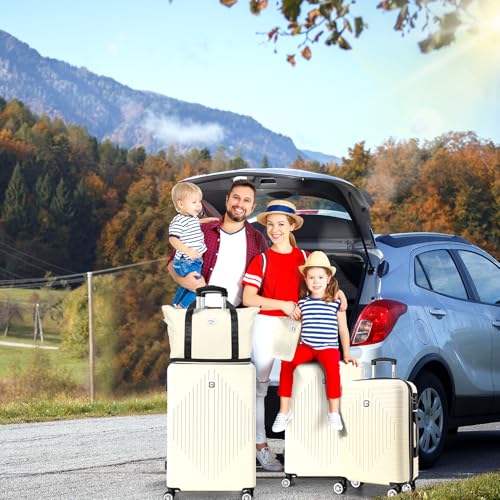 Hoteel Luggage Sets 5 Piece Suitcases With Wheels，ABS+PC Lightweight Hard Shell Luggage Sets With Tsa Lock, Carry On Suitcase Set With Carry On Travel Bag, Expandable Duffle Bag For Travel, Beige2