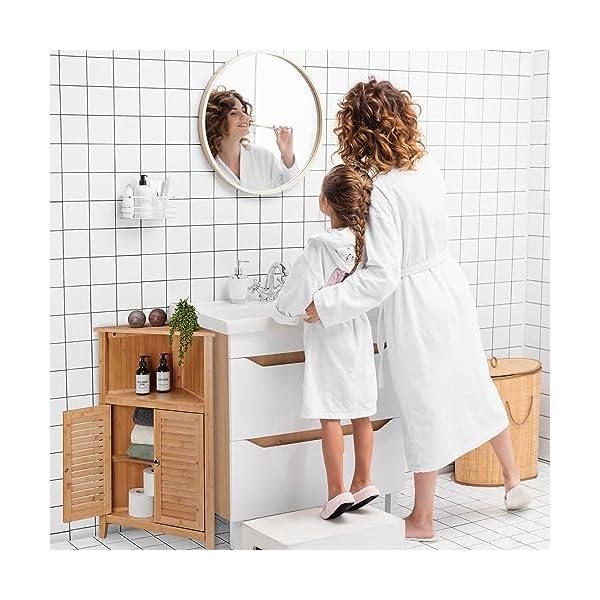 Relaxdays Eckschrank, Bambus, HxBxT: 92 x 58 x 30 cm, Badschrank mit 2 Lamellentüren, Eckkommode für Bad & Küche, Natur – Bild 5