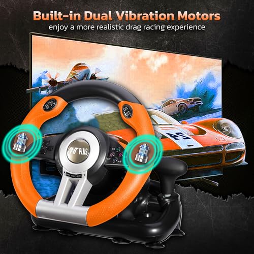 Image of Ant Plus Fire Pro V3 Racing Wheel 270 Degree Universal USB Powered Car Sim Game Steering Wheel with Gear Shifter and Pedals for Xbox One, PS3, PS4, Switch, Android TV Black Orange
